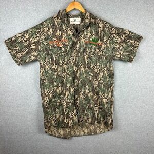 Vtg Camo Piney Woods Natural Shirt Men Large Camouflage 80s USA Tree Bark‎